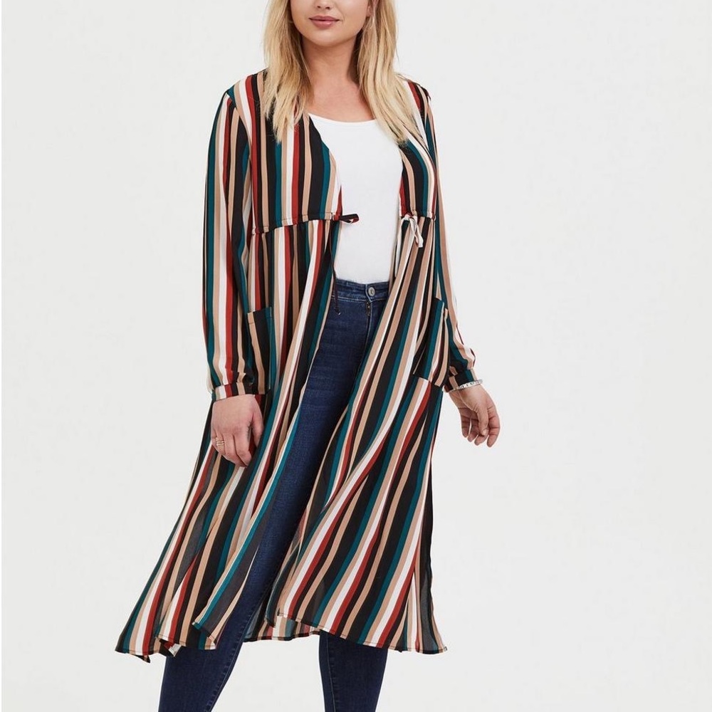 Torrid Georgette Striped Long Sleeve Kimono Duster